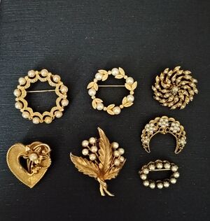 Vintage Gold and Pearl Brooch Lot  - Gold Pearlescent Accents
